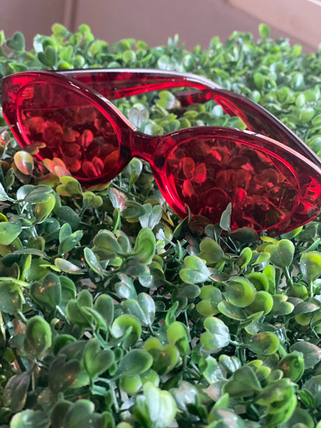 Sunglasses Oval Red Frames Also Red Lenses